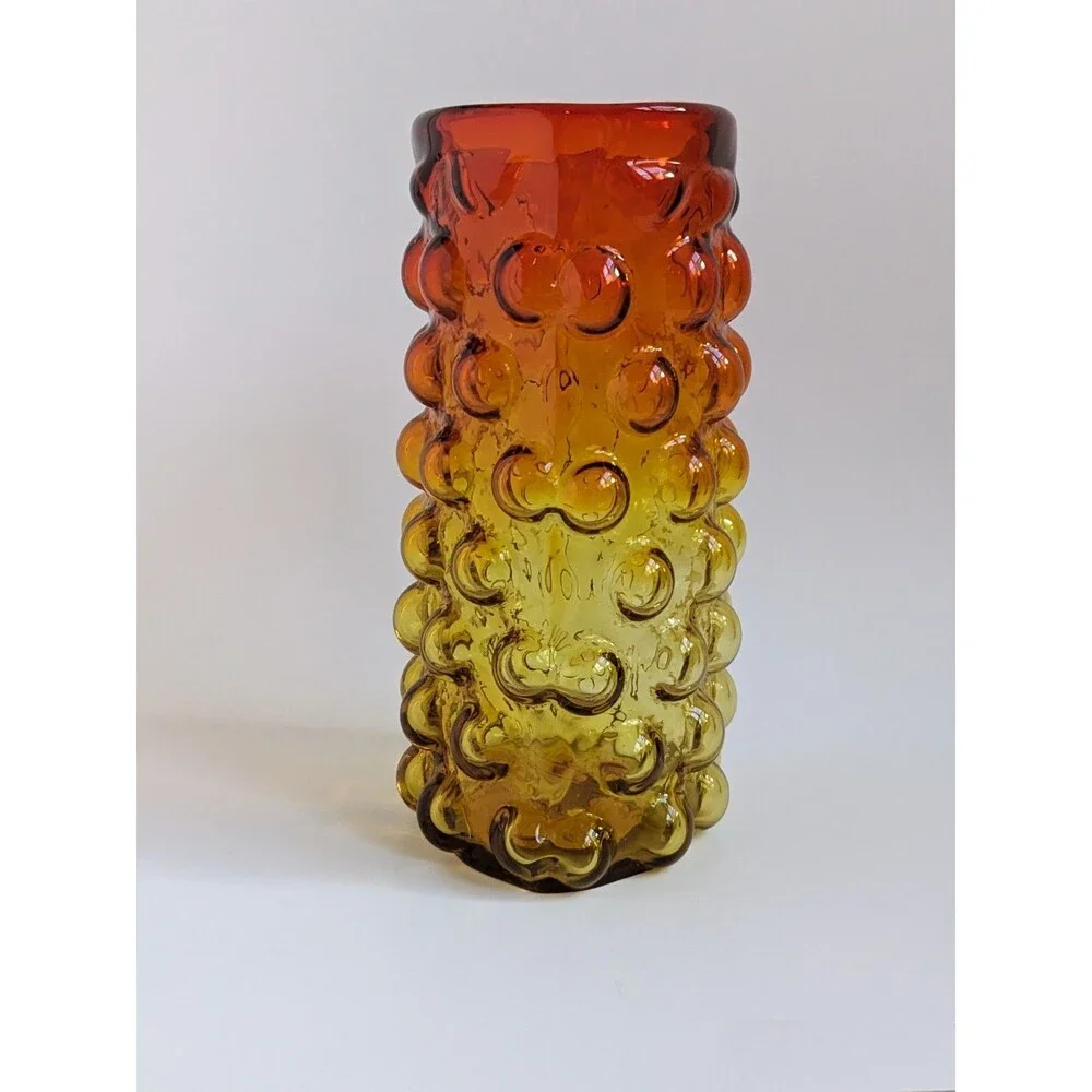 Vintage Blenko Amberina Tangerine Bubble‎ Glass Vase Wayne Husted 6041 Vineyard